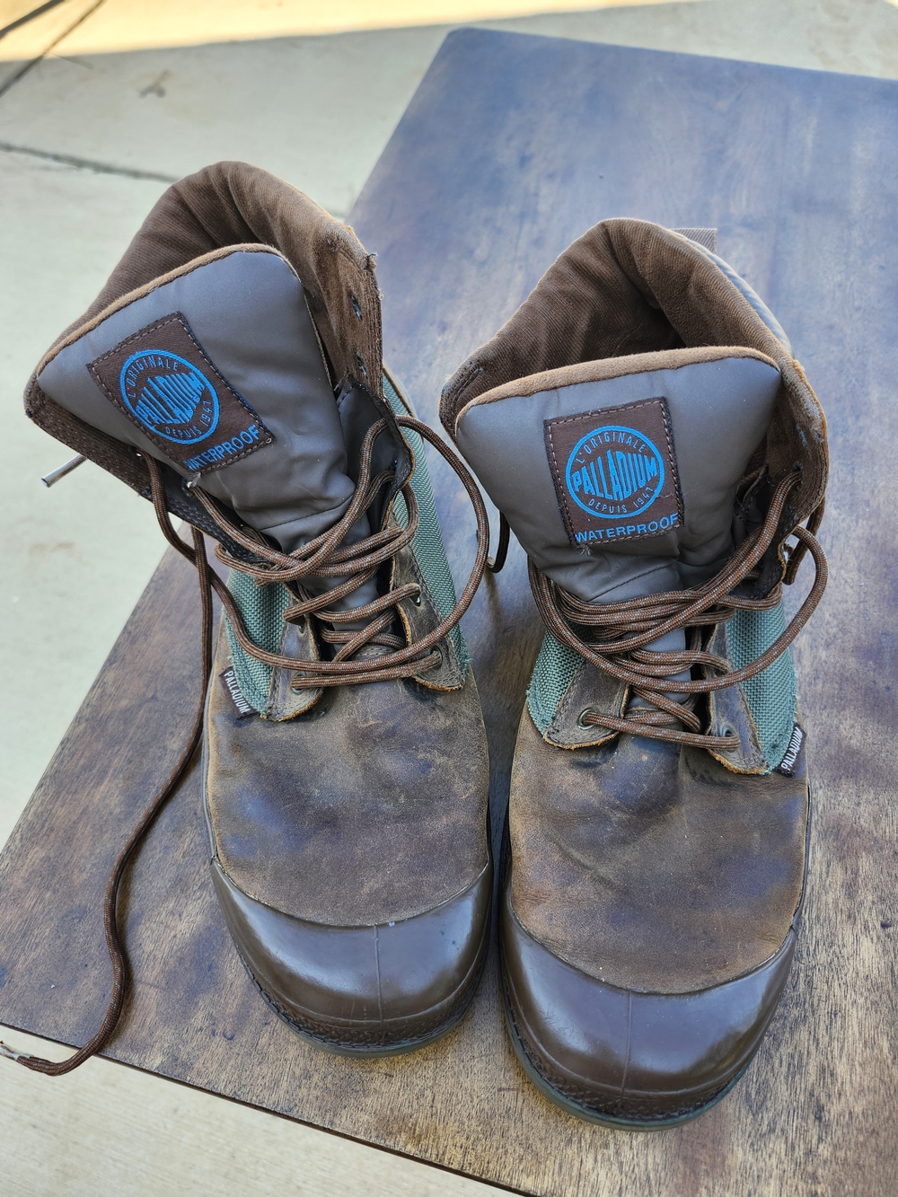 Brand New Palladium Men's Waterproof Brown and Green Lace-Up Boots